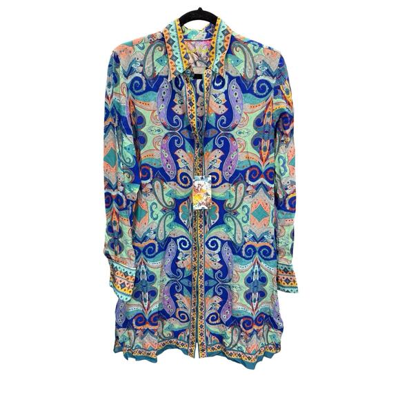 Robert Graham Charlotte Silk Paisley Shirt Dress S NWT Boho Luxe Resort Vibes - Picture 1 of 14